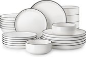 Serviesset - 12 Persoons Servies - Keramiek - Diner- en Dessertbord - Ontbijt- en Pastakom - 48-delige Set - Wit - Zwart