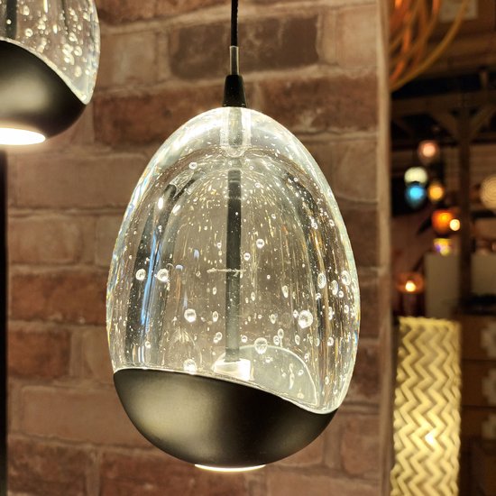 Suspension vide | Oeuf clair | 350 cm | 14 lumières | noir et transparent