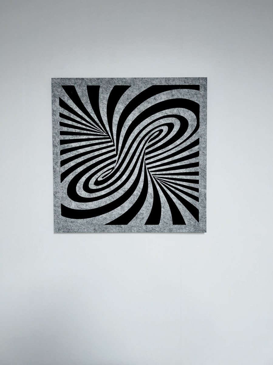 Akoestisch PET vilt wandpaneel - Illusie - Grijs - Zwart - 48cm x 48cm x 18mm - PET vilt van gerecyclede PET flessen - Wanddecoratie - akoestische wanddecoratie - Muurdecoratie - Modern