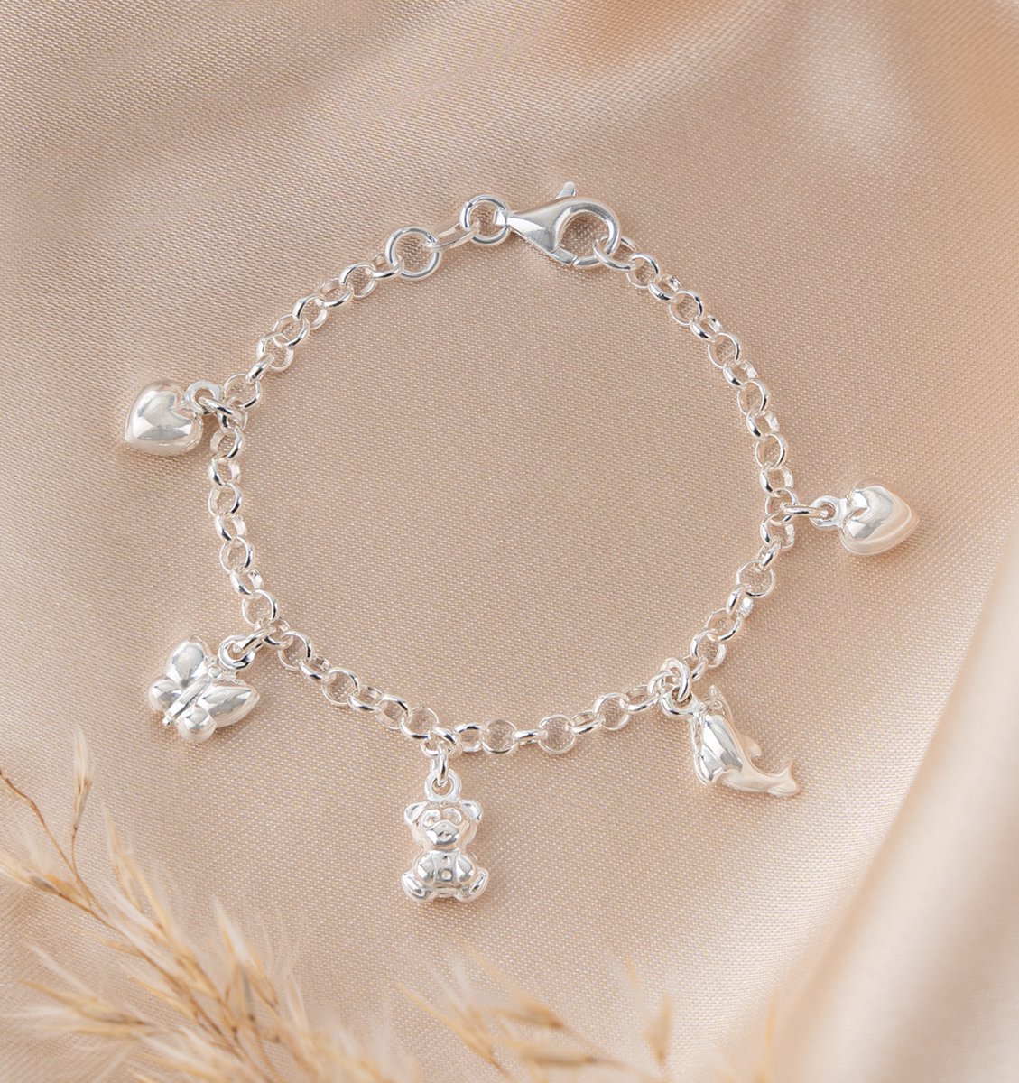 Bedelarmband met 5 Bedeltjes I Sterling Zilver - Zilver - Armbandjes