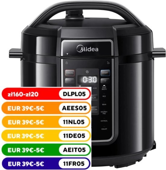 Midea Elektrische snelkookpan, 9 in 1, 12 voorinstellingen, instant