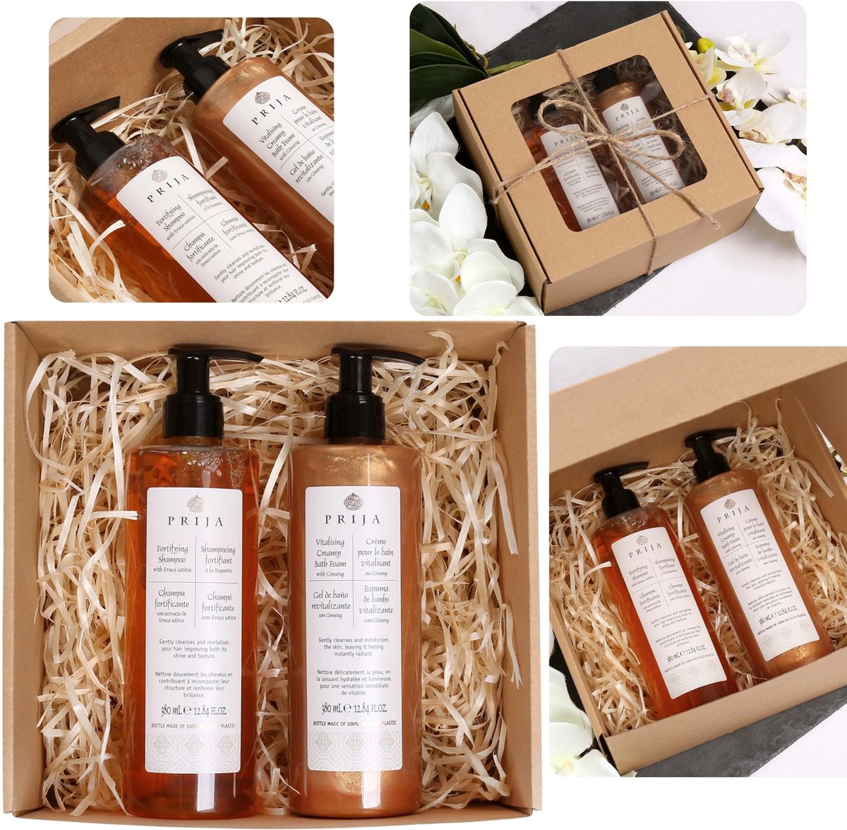 PRIJA Cosmeticaset: haarshampoo met rucola + badlotion met gouddeeltjes 2x380ml