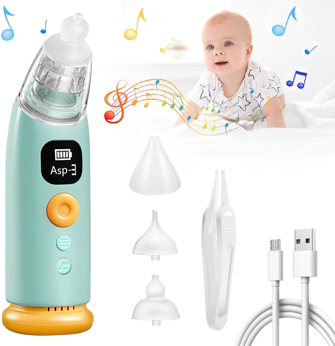 Goedkoopste Neuszuiger voor pasgeborenen-Automatische Elektrische Neusreiniger-Neusdouche-Oplaadbare-LCD-scherm-met 3 zuigstanden, muziekfunctie en 3 siliconen mondstukken-Neusreiniger baby