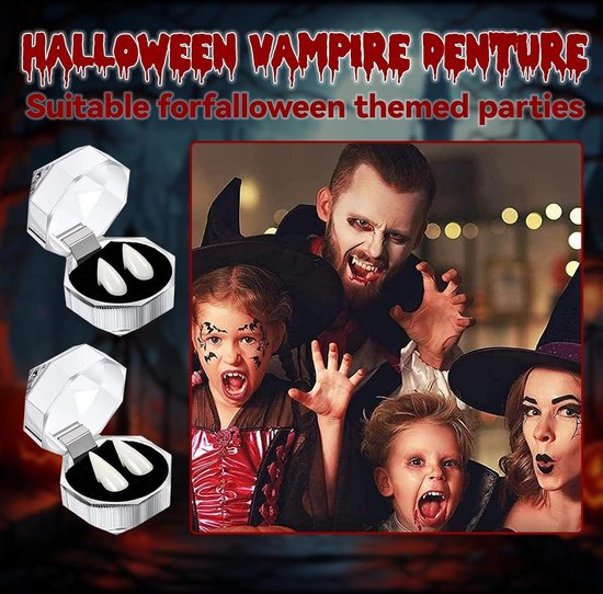 4 Paires Dents De Vampire,Halloween Dentier Vampire,4 Tailles Prothèses De Vampire Avec 2 Tubes De Gomme Et 6 Autocollants De Cicatrices,pour Halloween,Cosplay,Déguisement De Vampire