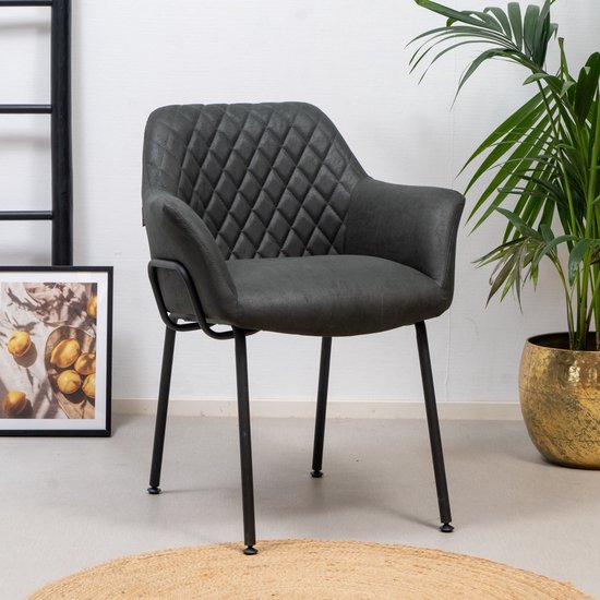 Bronx71® Industriële eetkamerstoel Club zwart/antraciet eco-leer