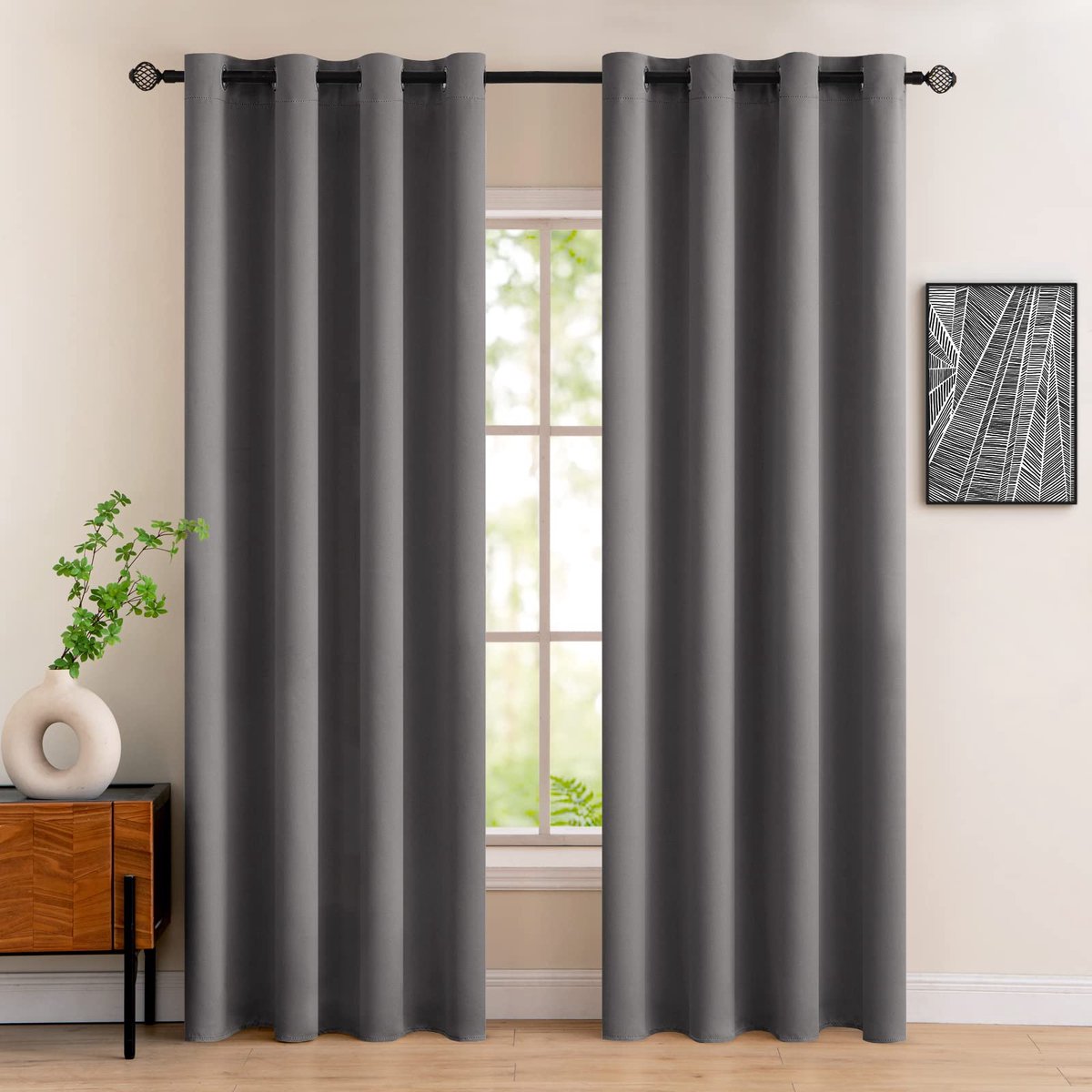 Floraweg Ondoorzichtige Gordijnen met Oogjes, 230gsm,Mooie Zachte Verduisterende Gordijnen voor Verduisterende Kamer,voor de Slaapkamer, Woonkamer, Thermisch Gordijn, Koude Bescherming, 1 stuk,Grijs, 140 x 225 cm