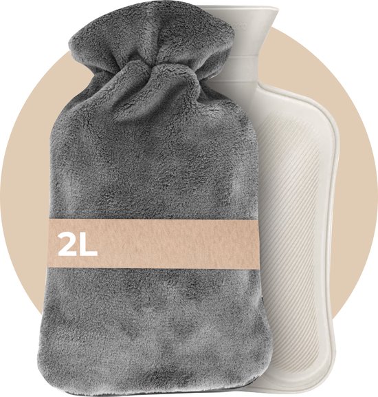MM Brands Kruik met Extra Zachte Hoes - 2 L Inhoud - Warmwaterkruik voor Pijnverlichting en Ontspanning - Grijs
