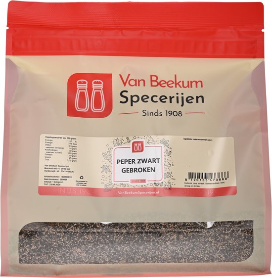 Van Beekum Specerijen - Peper Zwart Gebroken - 1 KG (hersluitbare stazak)