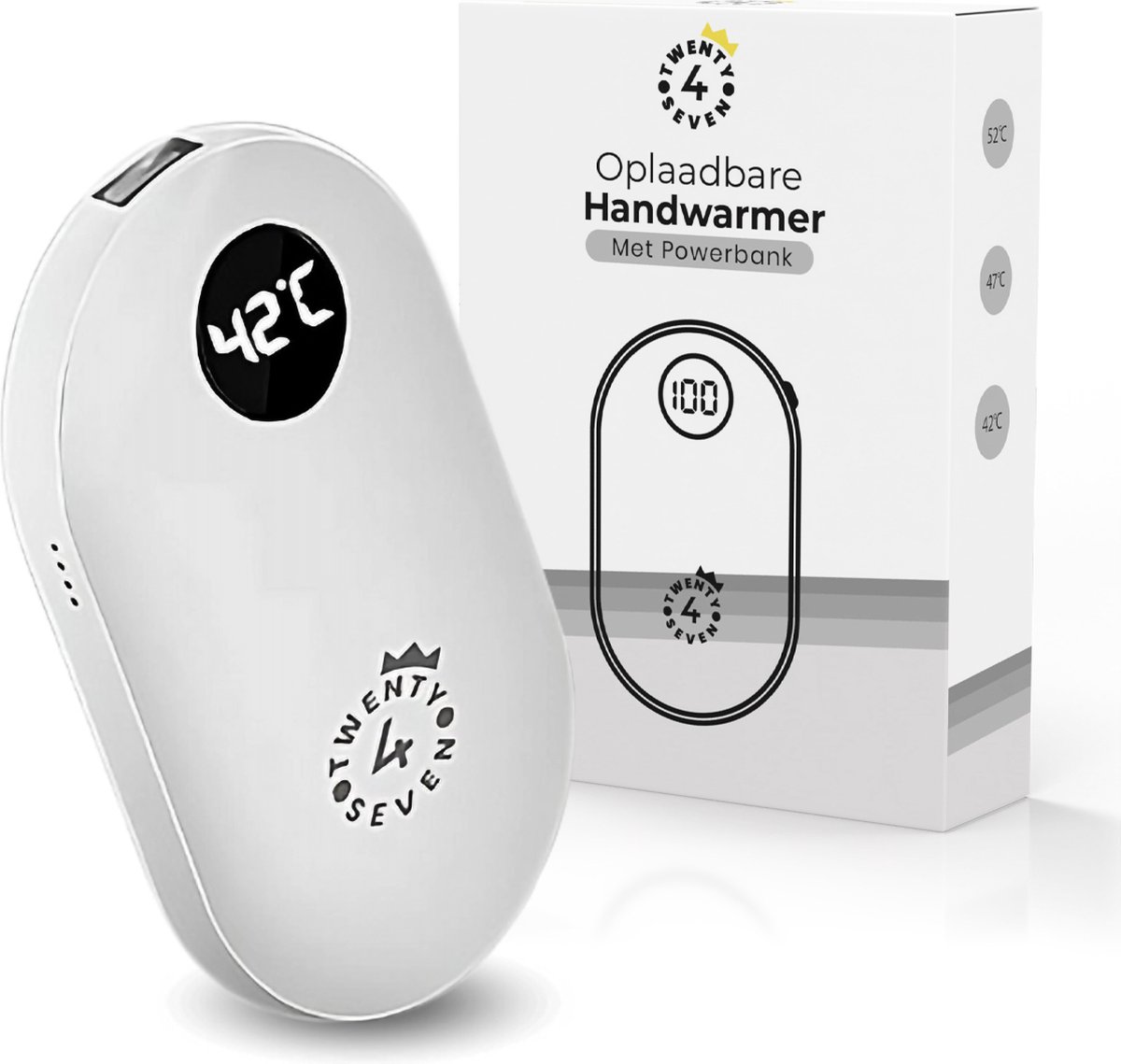 Goedkoopste Twenty4seven® 2 in 1 Elektrische Handwarmer - Handwarmers Elektrisch - 2 tot 4u Warmte - Handverwarmer met Powerbank - Wit - Herbruikbaar & USB Oplaadbaar