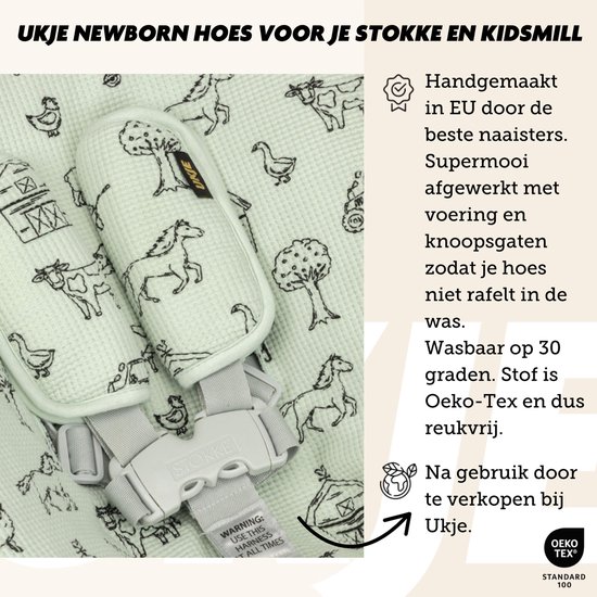 Ukje newborn hoes geschikt voor Stokke Tripp Trapp & Kidsmill newborn set - Perfecte pasvorm - Waterafstotende voering - Makkelijk wasbaar - Zachte gordelbeschermers - Boerderijdieren van Merkloos — afbeelding 3