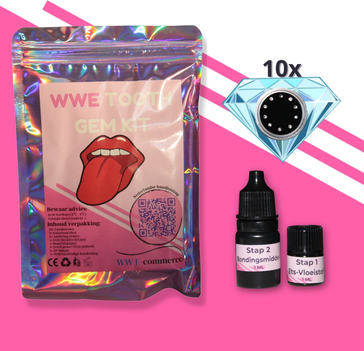 Goedkoopste WWE Tooth Gem Kit - DIY TandKristal Kit - Veilige Lijm - Tand Diamantjes - 10 Tooth Gems - Nederlandse Handleiding