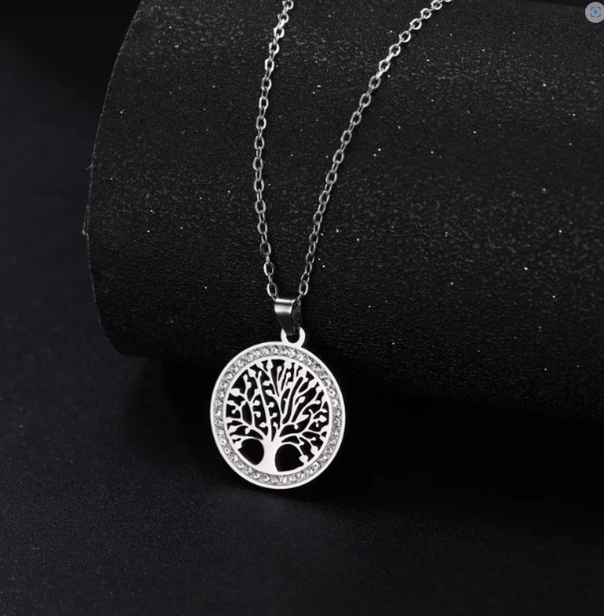Actie4you® - Tree Of Life Ketting - Rvs - Zilver - Zirkoon - Ronde Hangende Halskettingen - Luxe Ketting – Levensboom ketting – Levensboom symbool Levensboom Hanger – Zilver kleurig
