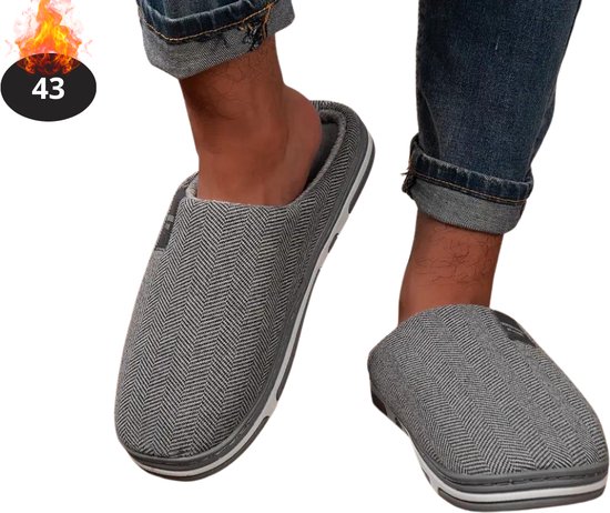 Mishansha Warme winterpantoffels voor heren, traagschuim, pluche, maat