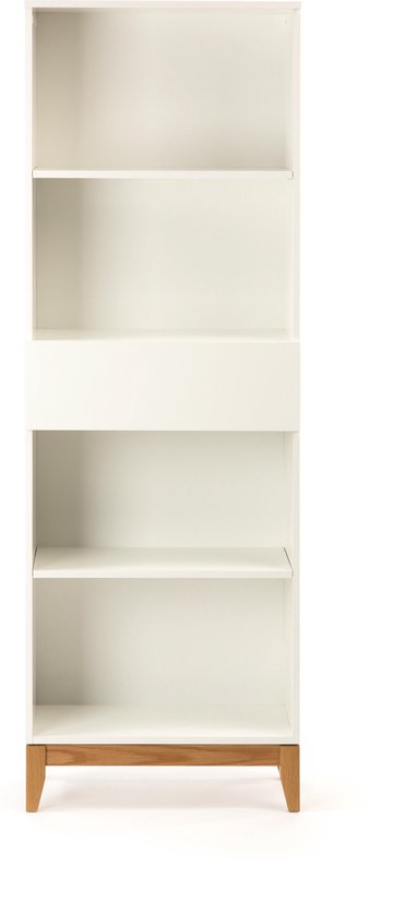 Berekening procent Oceanië Blance boekenkast met 4 planken en 1 lade, in wit met massief eiken poten.  | bol.com