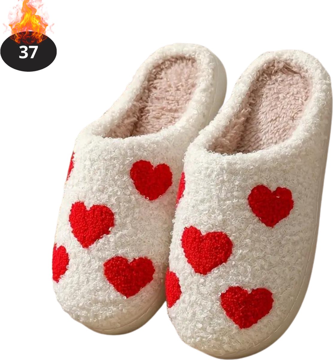 Nivard Warme Pantoffels - Sloffen - Slippers - Dames - Heren - Pluche - Maat 37 - Hart