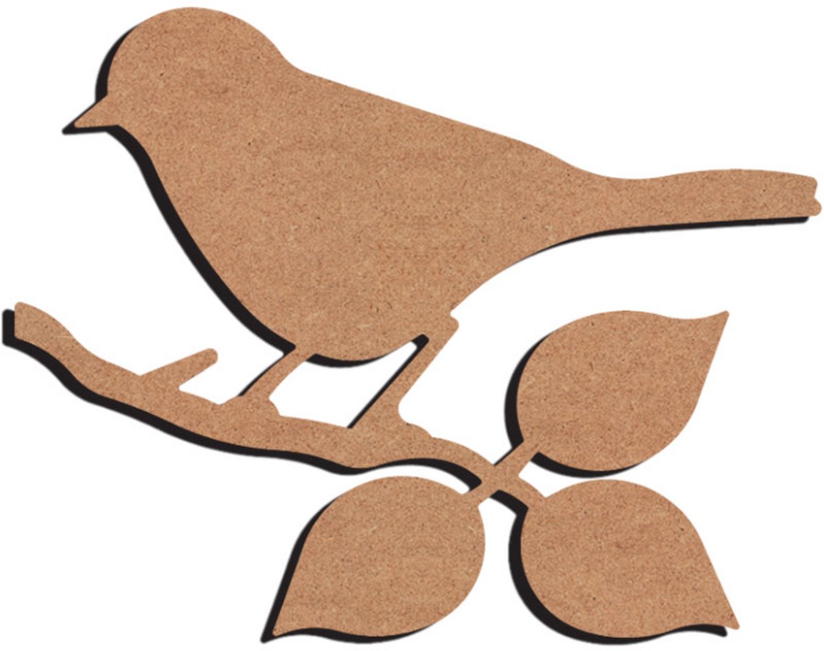 Gomille MDF figuur knutsel vogel op tak 26 cm decoratie.