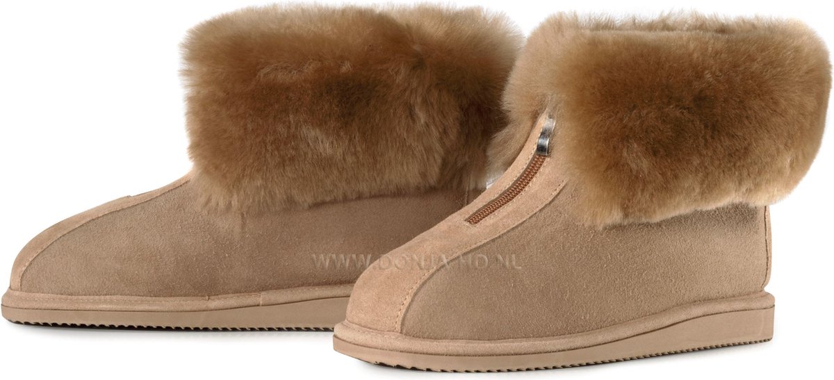 Pantoffels-sloffen met een handige rits sluiting maat 43/44- hand gemaakt-Merino schapenvacht-voor warme voeten.