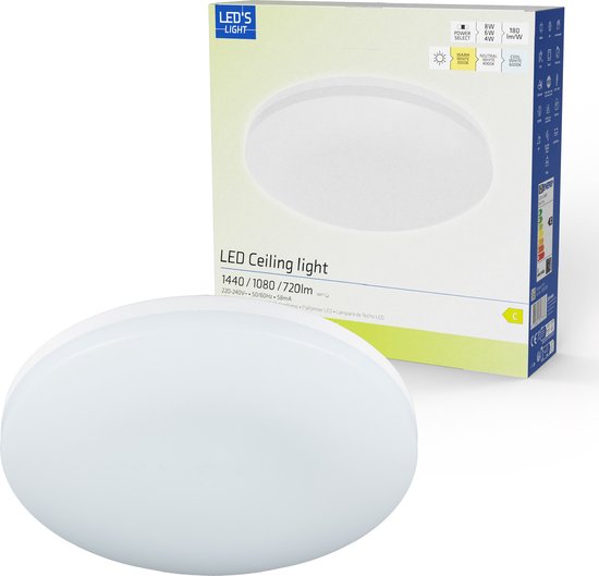 Plafonnier LED's Light à 3 positions - Pour chambre, couloir et salle de bain - 25 cm