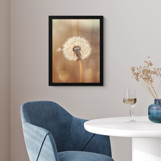 Poster in lijst - Fotolijst 30x40 cm - Posters - Paardenbloem - Beige - Natuur - Bloem - Posterlijst zwart - Decoratie - Wanddecoratie woonkamer - Muurdecoratie slaapkamer