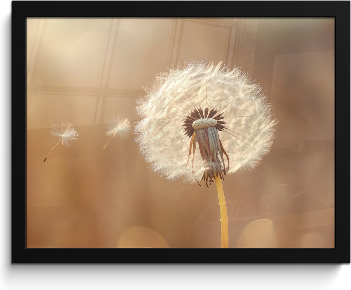FrameYourWall Poster in lijst - Fotolijst 40x30 cm - Posters - Paardenbloem - Beige - Natuur - Bloem - Posterlijst zwart - Decoratie - Wanddecoratie woonkamer - Muurdecoratie slaapkamer