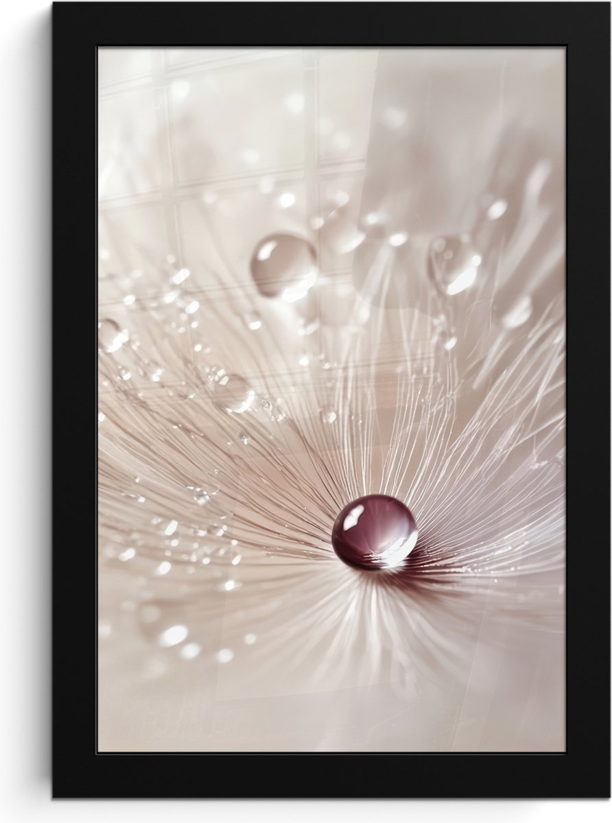 FrameYourWall Poster in lijst - Fotolijst 20x30 cm - Posters - Bloem - Abstract - Wit - Water - Natuur - Posterlijst zwart - Decoratie - Wanddecoratie woonkamer - Muurdecoratie slaapkamer Paardenbloem - Abstract