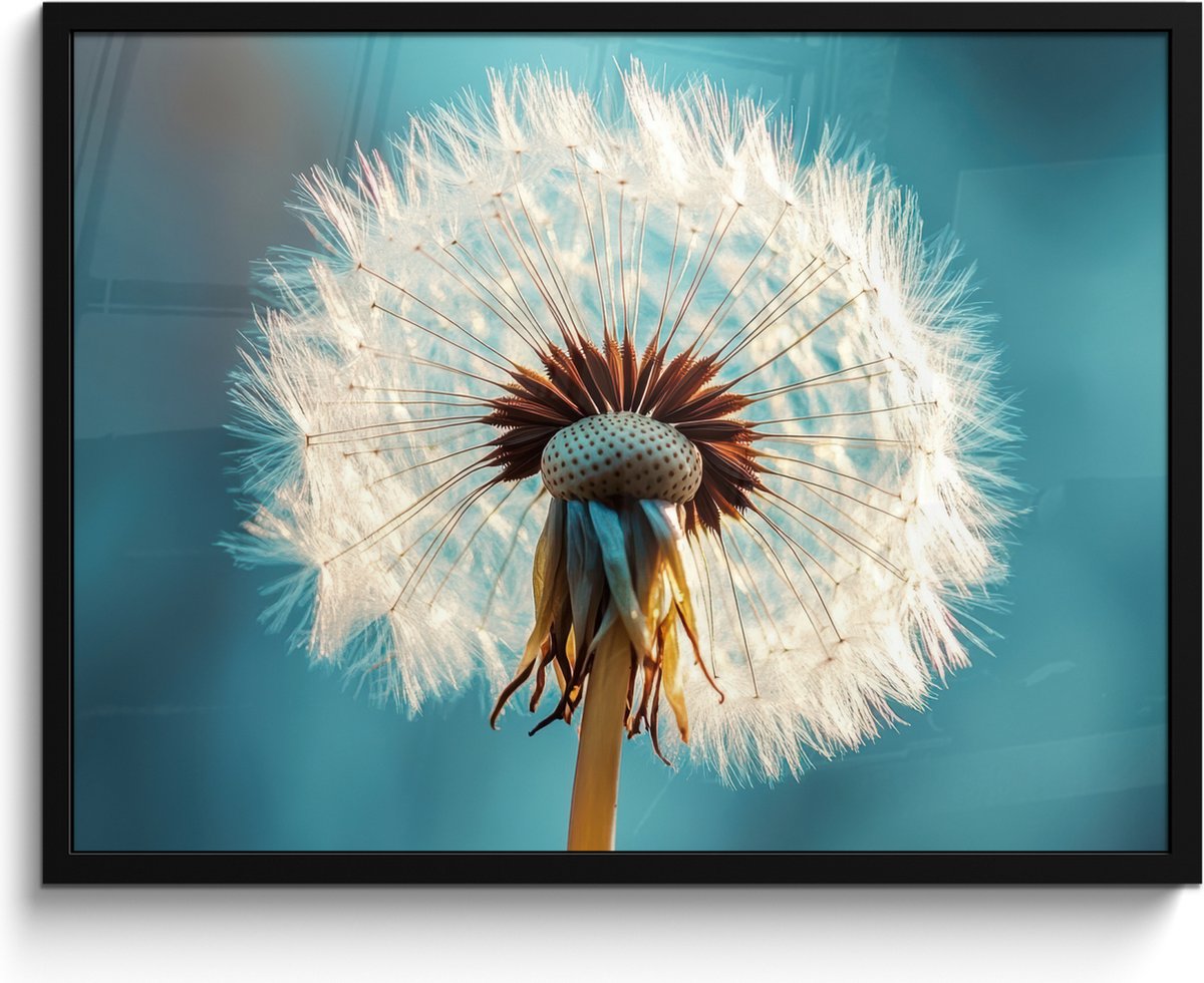 FrameYourWall Poster in lijst - Fotolijst 80x60 cm - Posters - Paardenbloem - Natuur - Bloemen - Blauw - Posterlijst zwart - Decoratie - Wanddecoratie woonkamer - Muurdecoratie slaapkamer