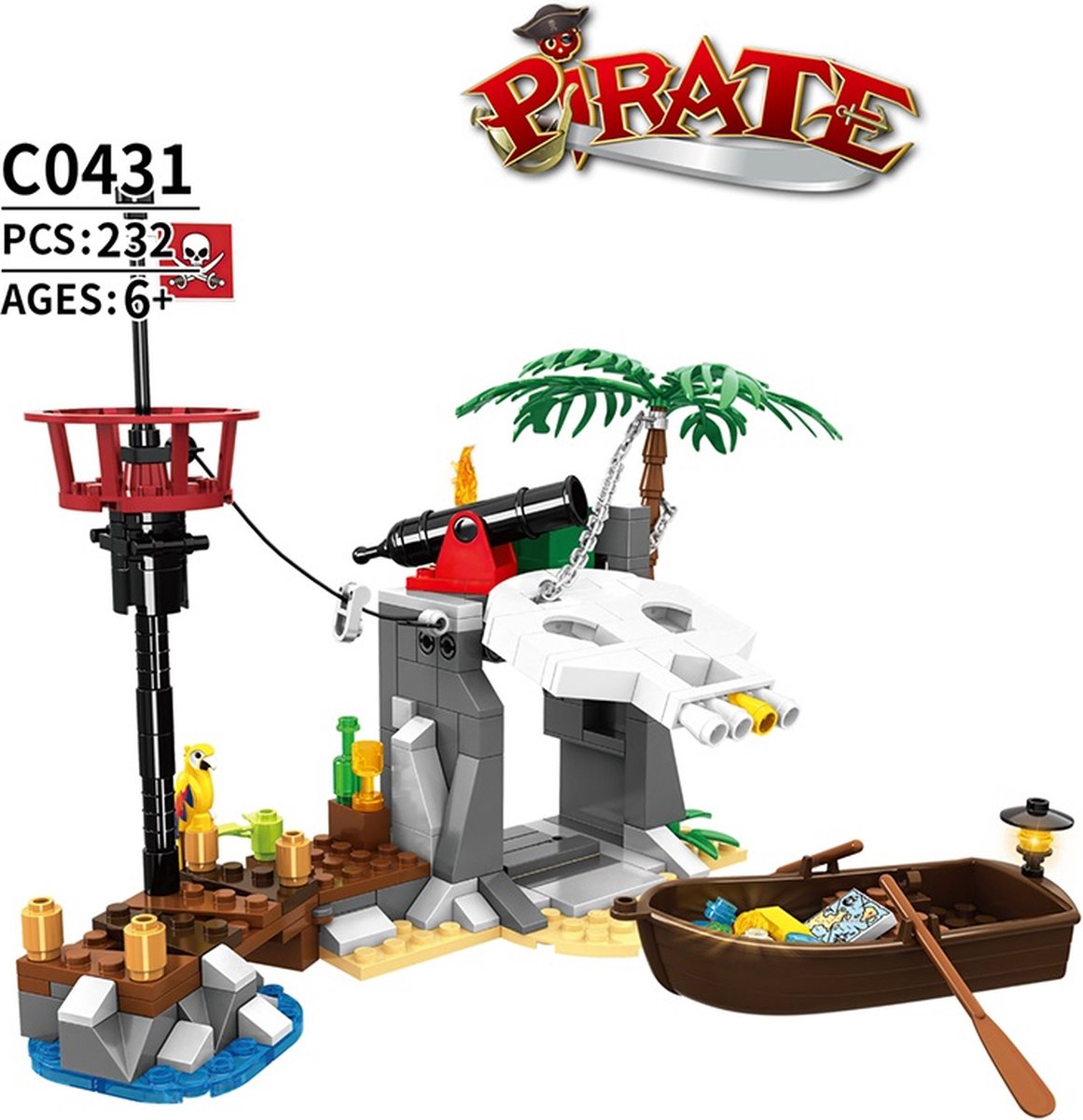 Woma - Pirate - Piraat bouwset - Piraten Bouwpakket - 3D Puzzel en Bouwblokken - Avontuurlijke Schatzoektocht - Creatief Educatief Speelgoed - Compatibel met LEGO bouwstenen - 232 Stuks