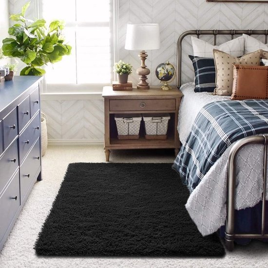Tapis moelleux moderne, Ultra doux pour chambre Enfants - 60 x 120 cm noir