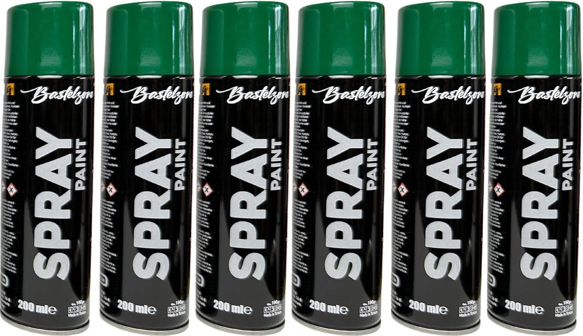 Spuitverf set 6 x 200 ml - groen. Sneldrogende graffiti-spuitbussen voor hout, steen, metaal, glas. groen (RAL 6016)