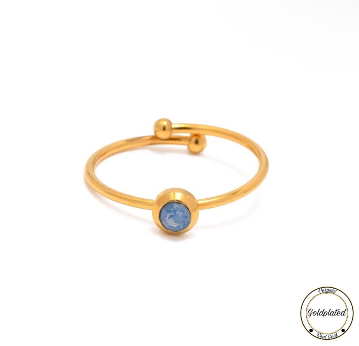 Soraro Blue Zirkonia Ring | Goudkleurig | Blauwe Steen | Goldplated | Zirkonia | Klemring | Vrouwen Sieraden | Dames Ringen | Vrouwen Ringen |