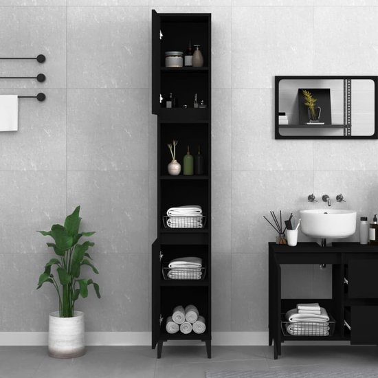 vidaXL Badkamerkast 30x30x100 cm bewerkt hout zwart eikenkleurig