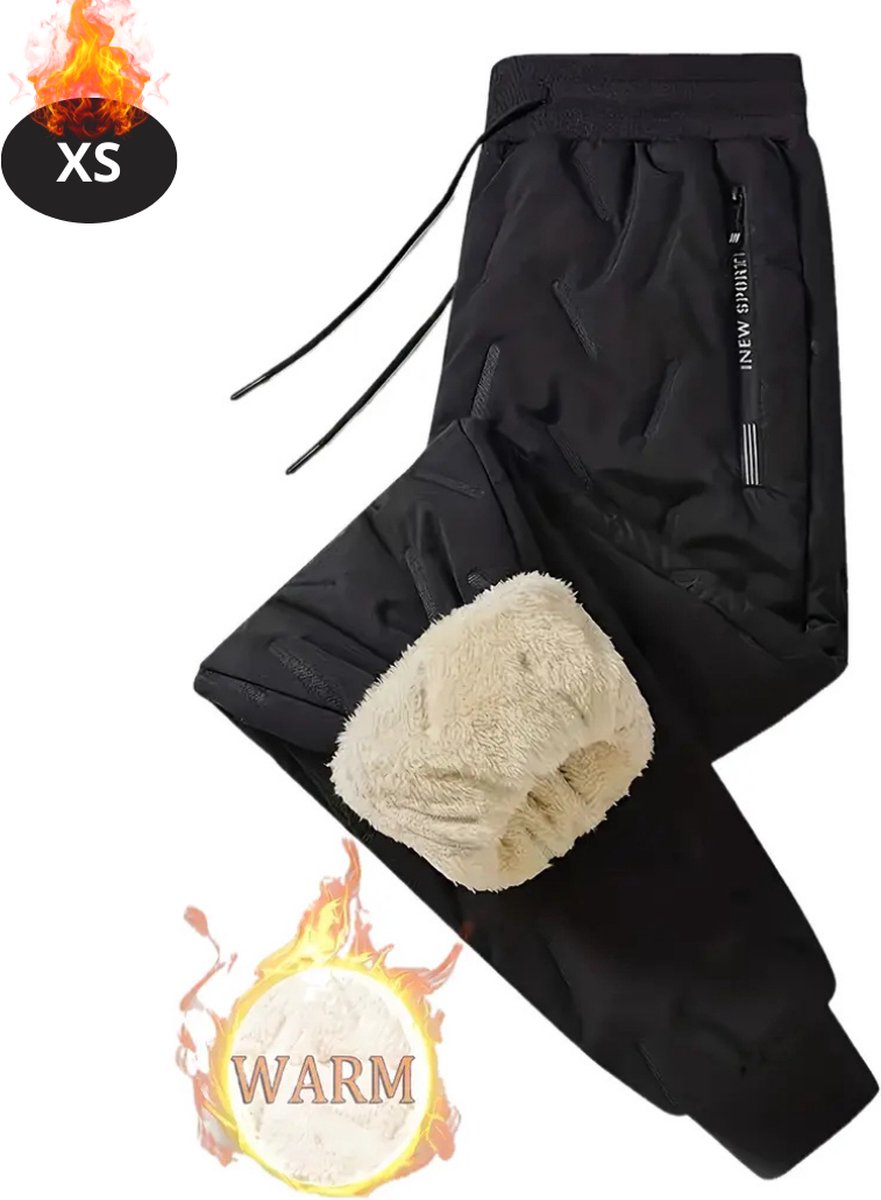 Nivard Warme Broek Heren Thermo Fleece Winterbroek Joggingbroek Sweatpants Zwart