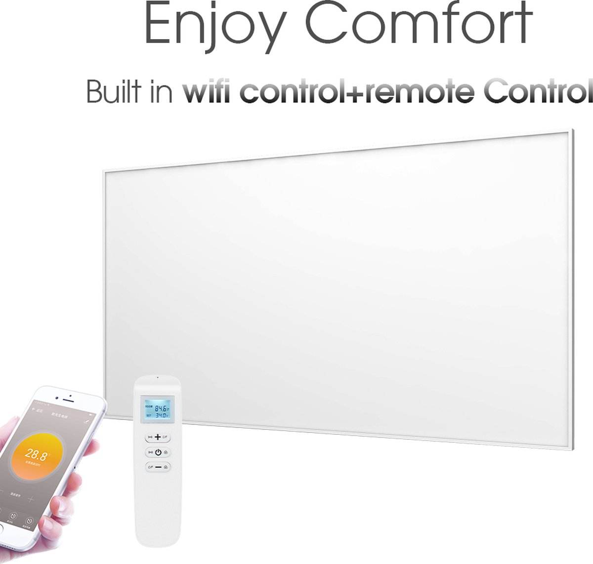 SYLRO®-Hoog rendement infrarood stralingspaneel 860W-WIFI-Incl . ext. thermostaat en bevestigingsmateriaal