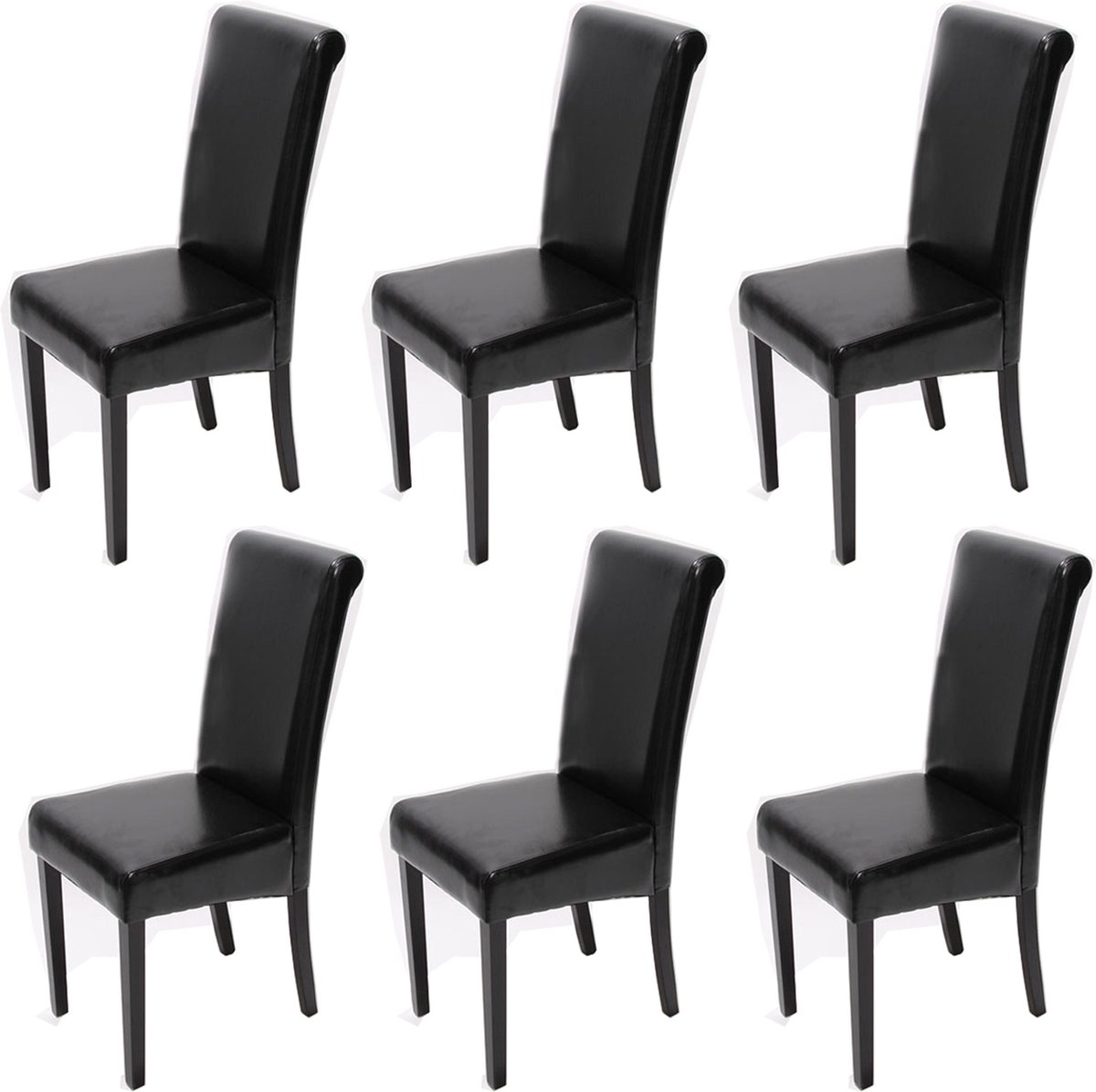 Cosmo Casa Set van 6 Eetkamerstoelen - Keukenstoelen - Leder - Zwart - Donkere Poten