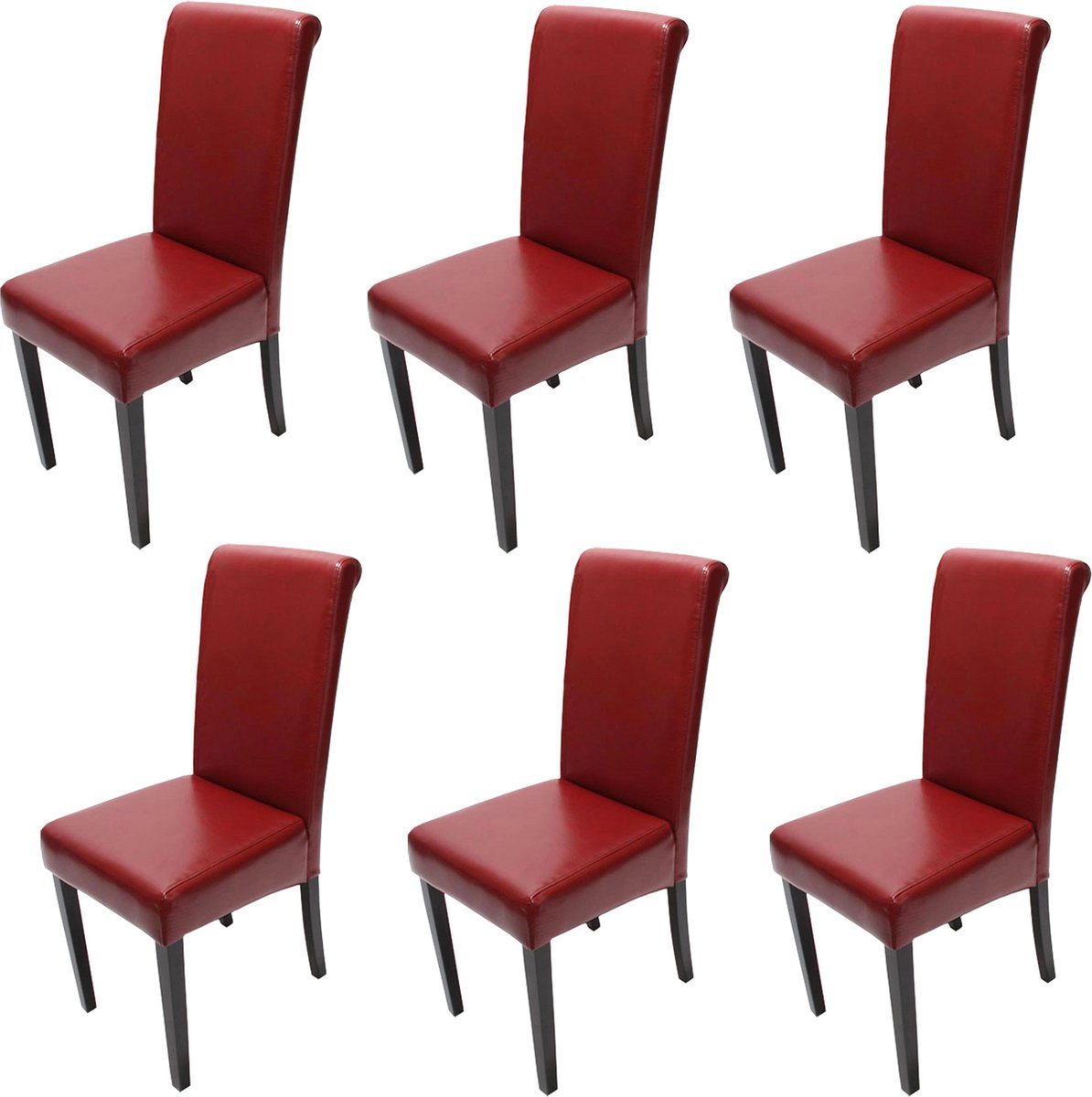 Cosmo Casa Set van 6 Eetkamerstoelen - Keukenstoelen - Leder - Rood - Donkere Poten