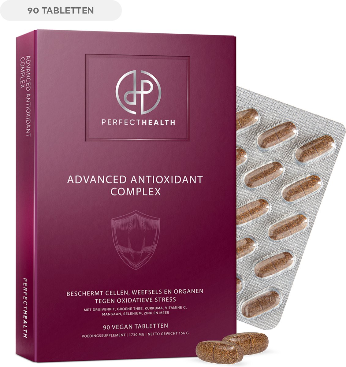 Goedkoopste Perfect Health Antioxidanten Supplement Resveratrol 100mg - Hooggedoseerd - Goed voor Bloedvaten, Huid en Gewrichten - Curcumine C3 Complex - 90 Tabletten - Vega