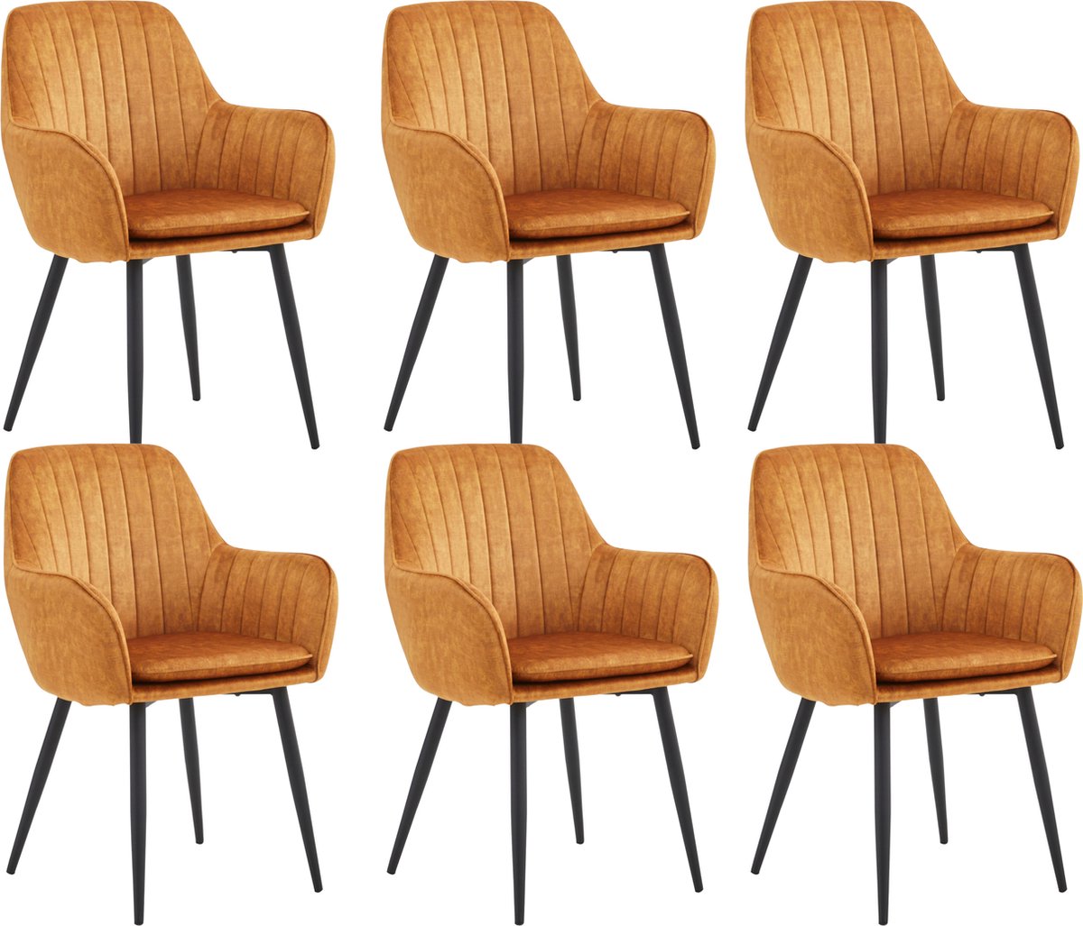 Colenis Lavinia Eetkamerstoel - Set Van 6 - Honey - Adoré Velvet - Design - Met armleuning