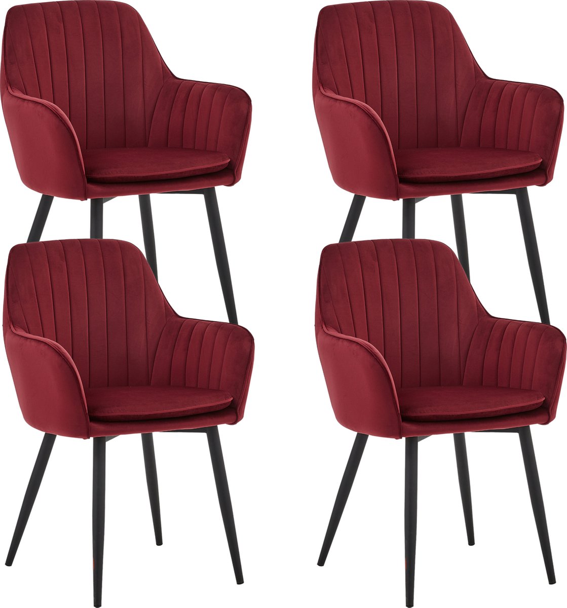 Colenis® - Lavinia Eetkamerstoel - Set Van 4 - Bordeaux - Velvet - Industrieel - Met armleuning