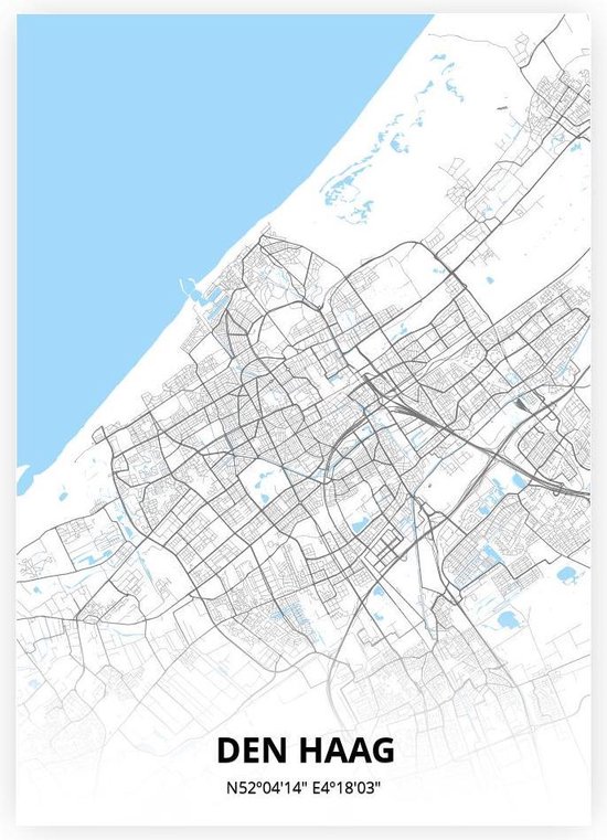 Den Haag plattegrond - A3 poster - Zwart blauwe stijl