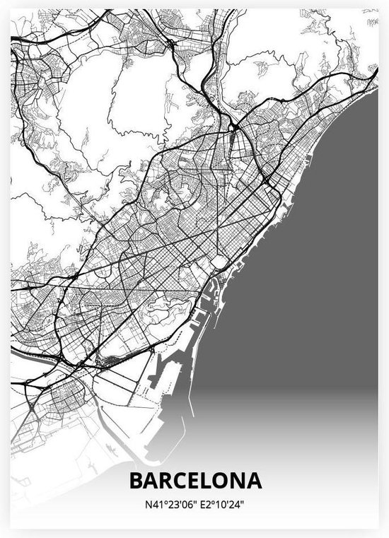 Barcelona plattegrond - poster - Zwart witte stijl