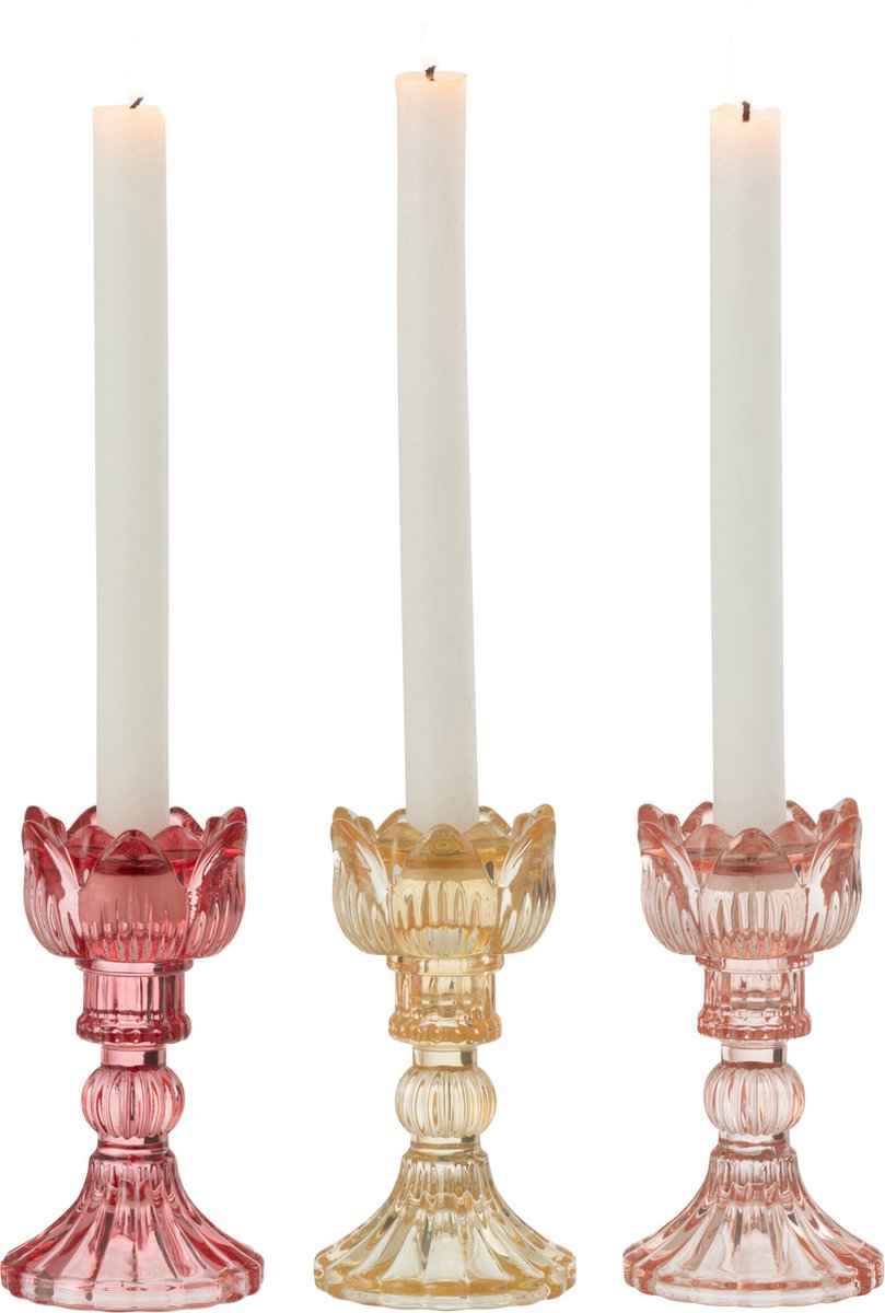 J-Line kandelaar Roos Warm - glas - mix - 3 stuks Multi