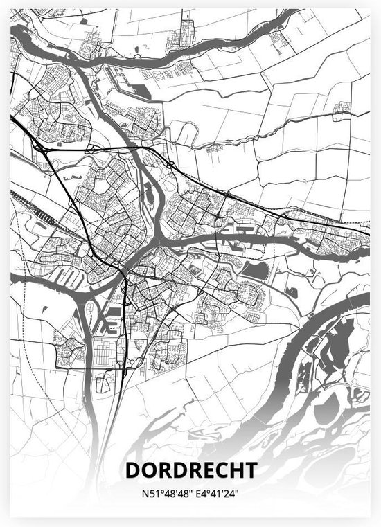 Bol Com Dordrecht Plattegrond A4 Poster Zwart Witte Stijl