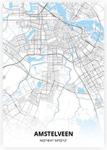 Amstelveen plattegrond - A3 poster - Zwart blauwe stijl