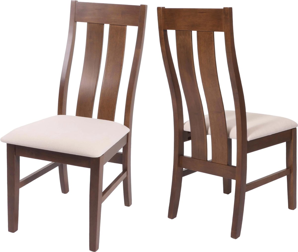 Cosmo Casa 2-Persoons Eetkamerstoel Set - Keukenstoelen met Armleuningen - Stof - Massief Hout - Donkere Frame - Crème