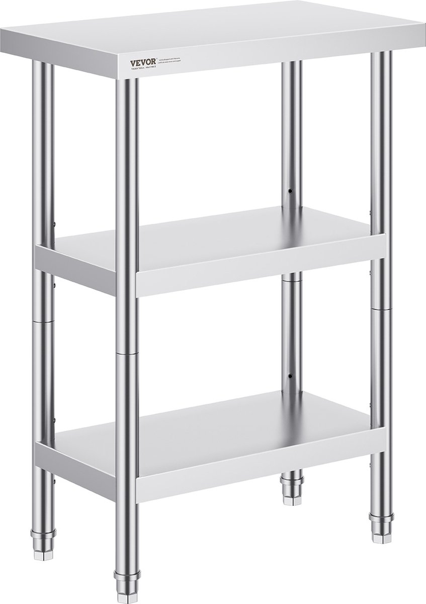 Vevor Werktafel Keukentafel voorbereidingstafel Commercieel 356x610mm Triple Zilver