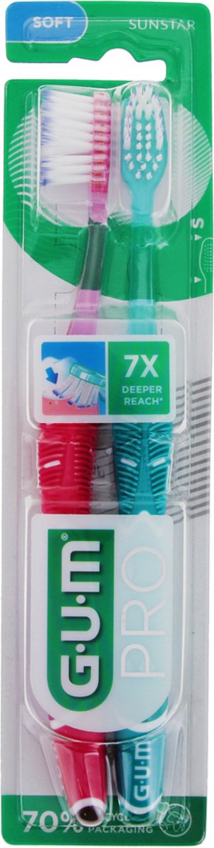 Goedkoopste GUM Technique Pro Duo Pack 2 Zachte Tandenborstels 1525 (Kleur Roze - Turkoois