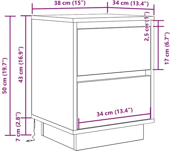 vidaXL - Tables de chevet - avec - éclairage LED - 2 - pcs - Sonoma - couleur chêne