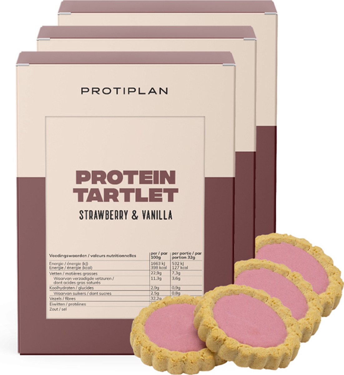 Goedkoopste Protiplan | Tartelette Vanille Aardbei | 3 stuks | 3 x 7 x 32 gram | Low carb snack | Eiwitrepen | Koolhydraatarme sportvoeding | Afslanken met Proteïne repen | Snel afvallen zonder hongergevoel!