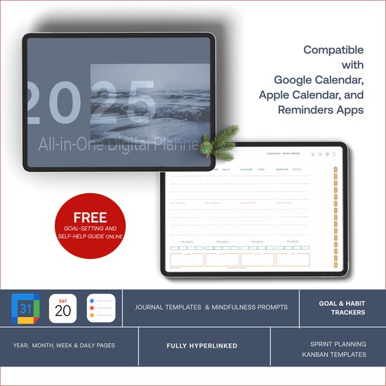Moments scintillants | Planificateur annuel Digital Life Coach 2025 - Agenda numérique pour la structure, l'équilibre et les objectifs réalisables - Aperçus annuels, mensuels, hebdomadaires et quotidiens - Fonctionne avec GoodNotes, entre autres