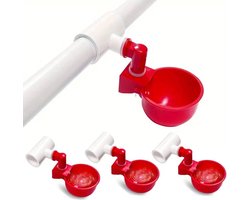 UniEgg® Professioneel Drinkcupjes voor kuikens incl. PVC koppeling - kippen - knaagdieren (worden per 3 verkocht) - innovatief - drinksysteem voor kippen - kuikens en knaagdieren - rood - automatische stop functie